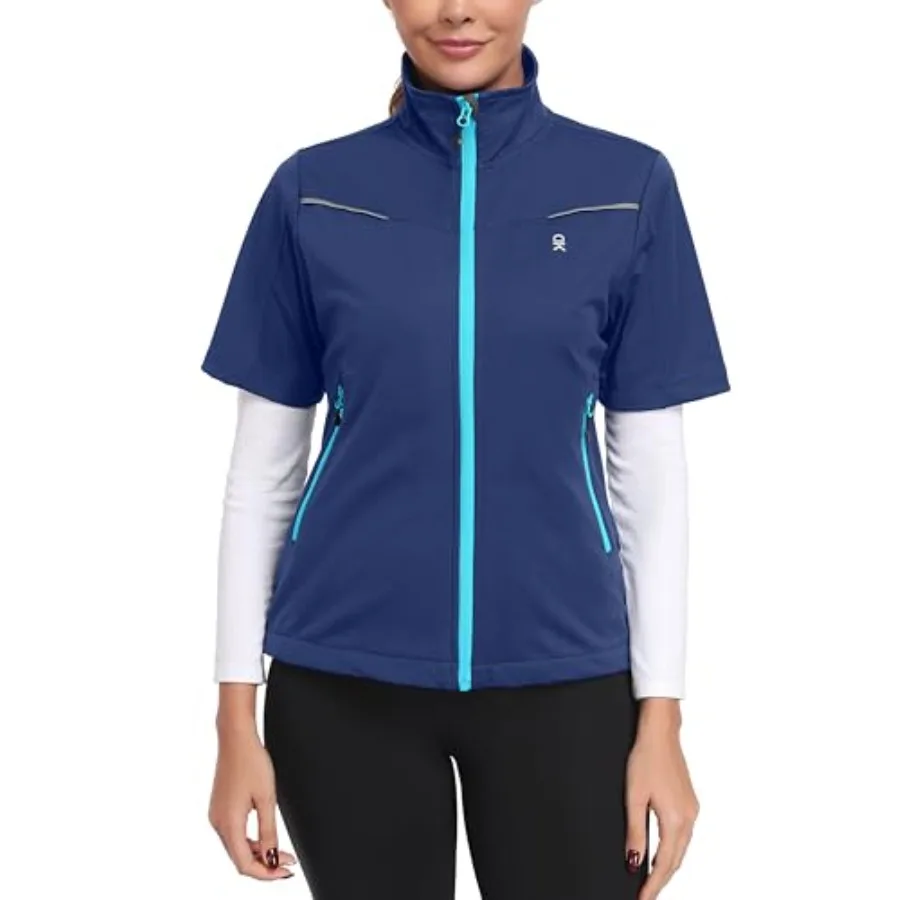 

Women's Short Sleeve Golf Jacket Lightweight Water Resistant Quick Dry Running Vest with Zipper Pockets