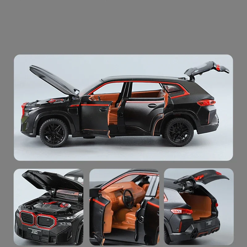 New 1:32 BMW THE XM SUV Alloy Diecast Toy Car Model Sound and Light Pull Back Childrens Toy Collectibles Ornaments Birthday gift