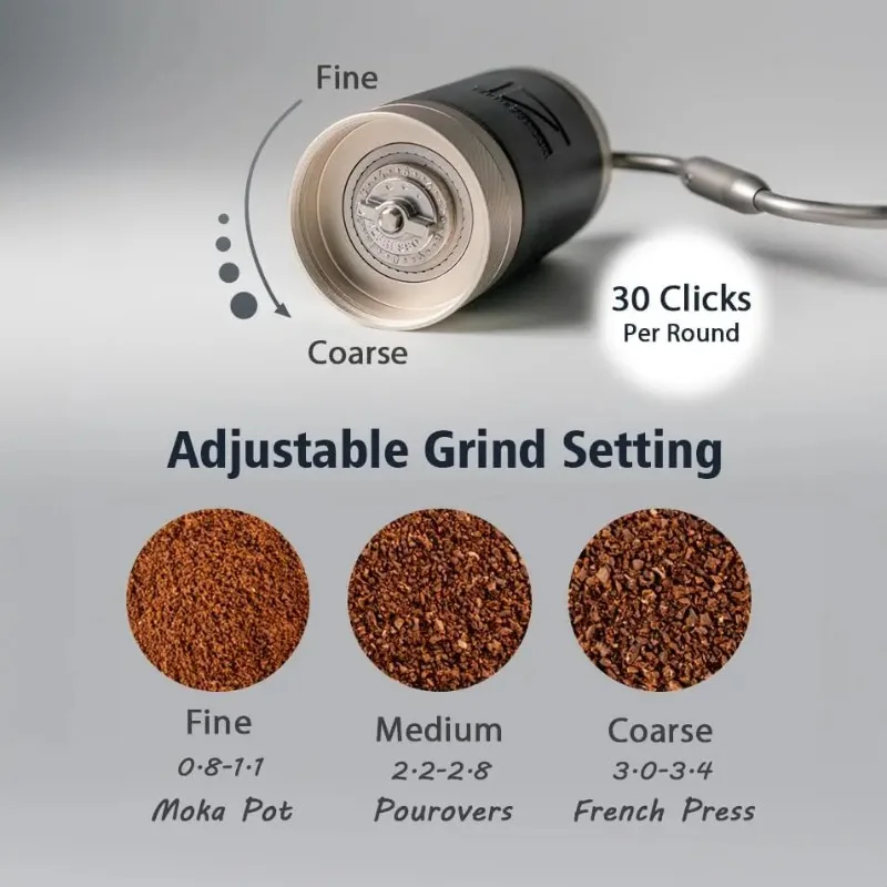 ^For J Manual Coffee Grinder Silver with Assembly Stainless Steel Conical Burr - Numercial Internal Adjustable Setting for Pour