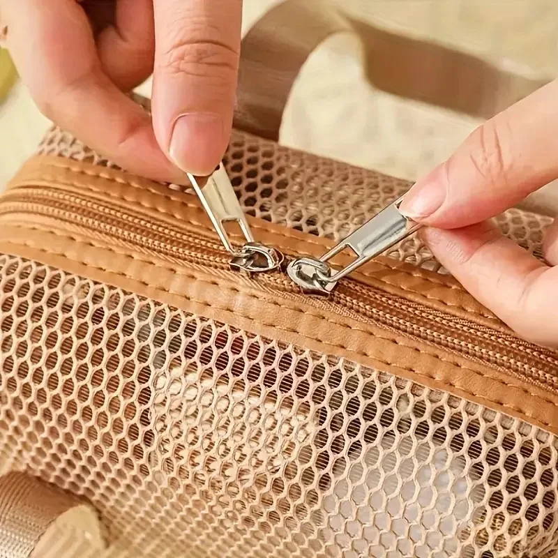 Neue Netzgarn-Mesh-Kosmetiktasche, transparent, große Kapazität, Kissen-Reise-Essential, Toilettenartikel-Beutel, multifunktionale Kosmetiktasche – Detail 7