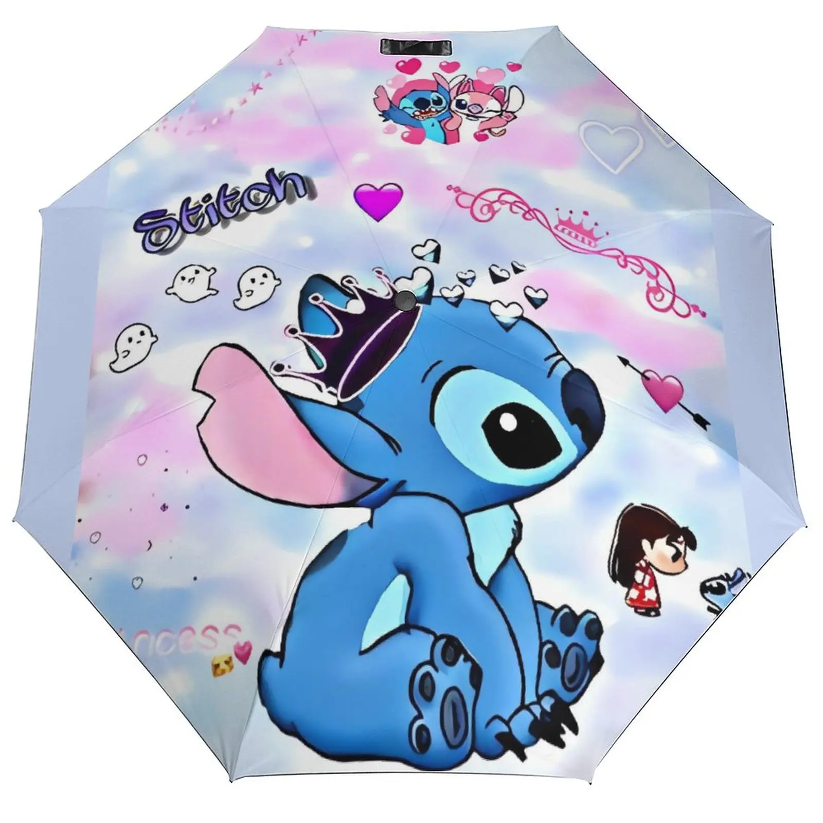 

8-Rib Three Fold Auto Umbrella UV Protection Sunshade Stitch And Angel Cute Cartoon Umbrella Sun Fold Lightweight Umbrellas