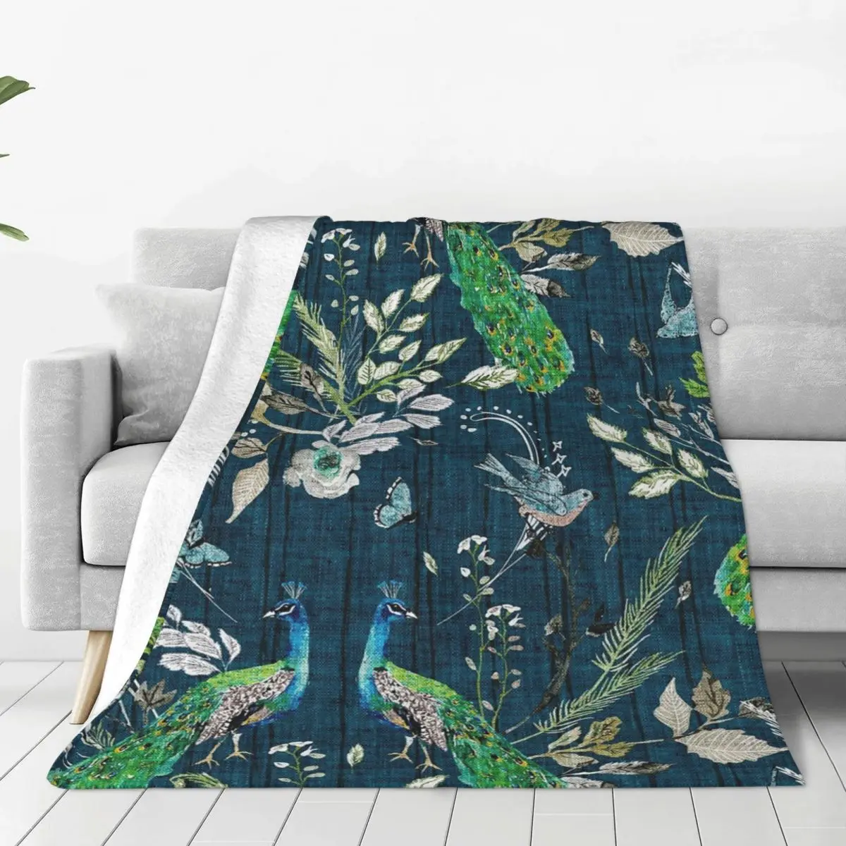 Peacock Chinoiserie (Teal) Blankets Fleece Multi-function Sofa Throw Blankets For Couch Bedding Office Throws Bedspread Quilt