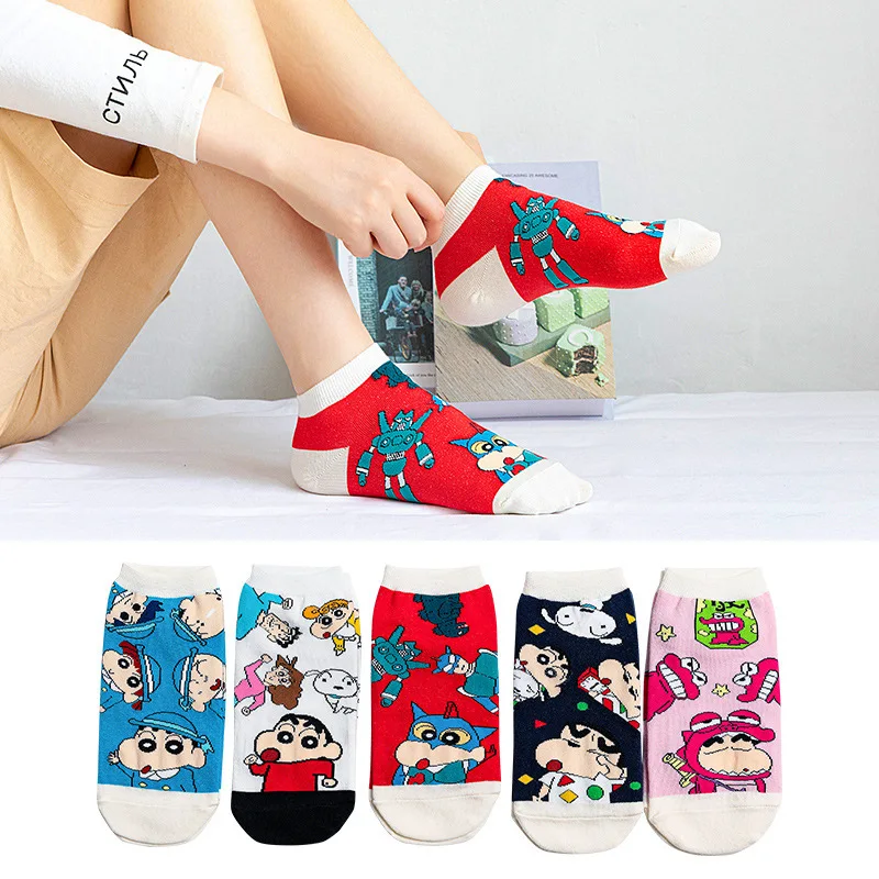 

5Pairs Cartoon Crayon Shin-Chans Cotton Socks Leisure Socks Comfort Breathable Kawaii Crayon Shin-Chans Short Socks Girl