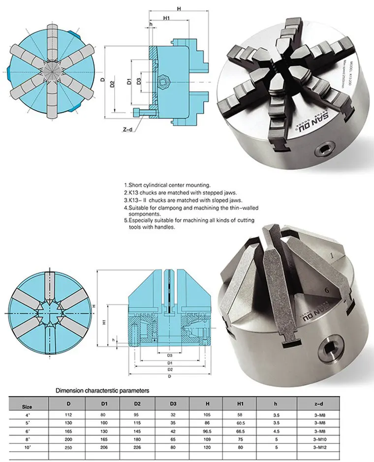 Lathe Chuck 200mm 6 Jaw Chuck Lathe Self-Centering Chuck K13-200 With Hardened Steel For Mini Lathe