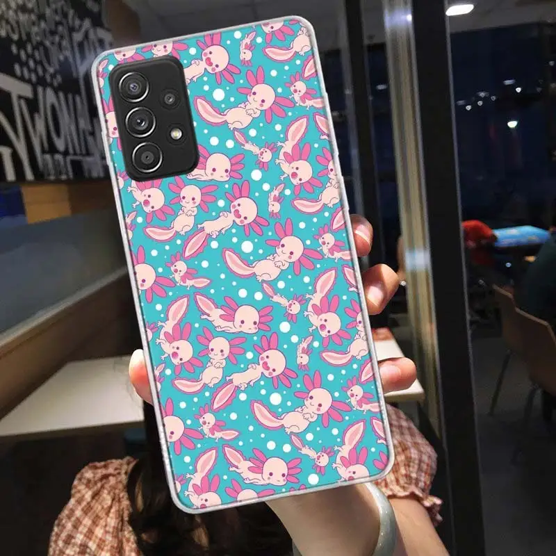 Kawaii Axolotl Pattern Phone Case For Galaxy Samsung A02S A03S A04S A05S A15 A25 A35 A55 A9 A8 A7 A6 J8 J6 J4 Plus S7 S10 Lit