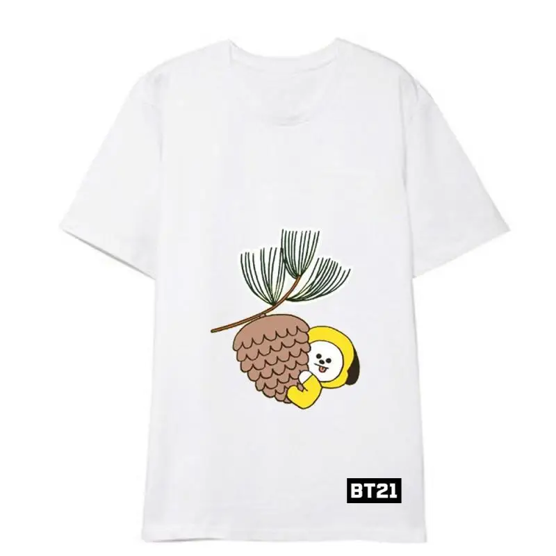 อะนิเมะการ์ตูน Bt21 Tata Chimmy Cooky แขนสั้น T2K ฤดูร้อนใหม่แฟชั่นหลวมเสื้อยืดนักเรียนเสื้อลําลองคู่สวมใส่ของขวัญ