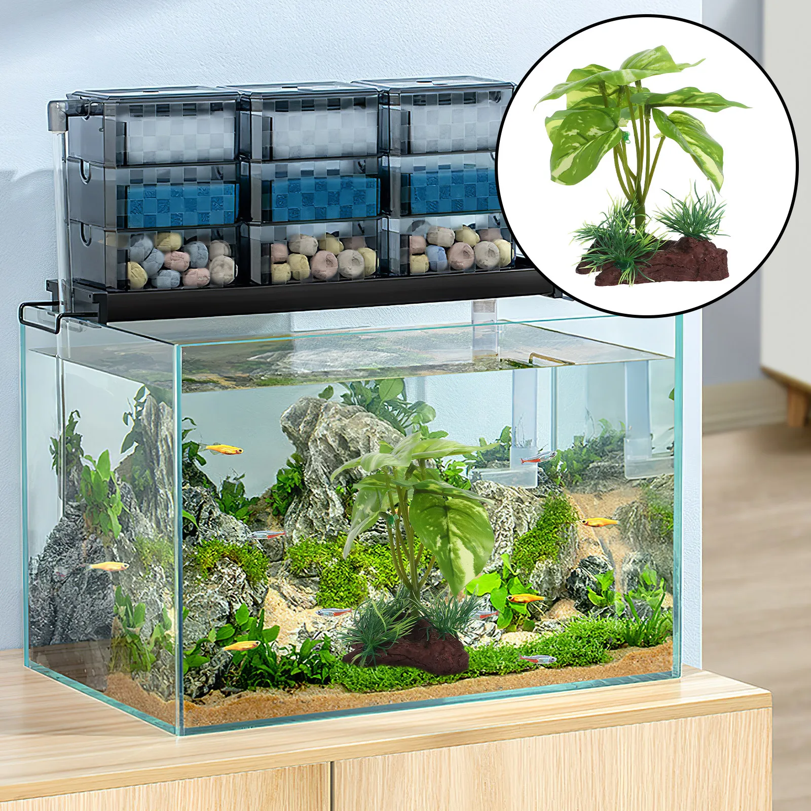 Aquarium Planted Tank Setup - Tanaman Akuarium Plastik yang Mirip Asli,