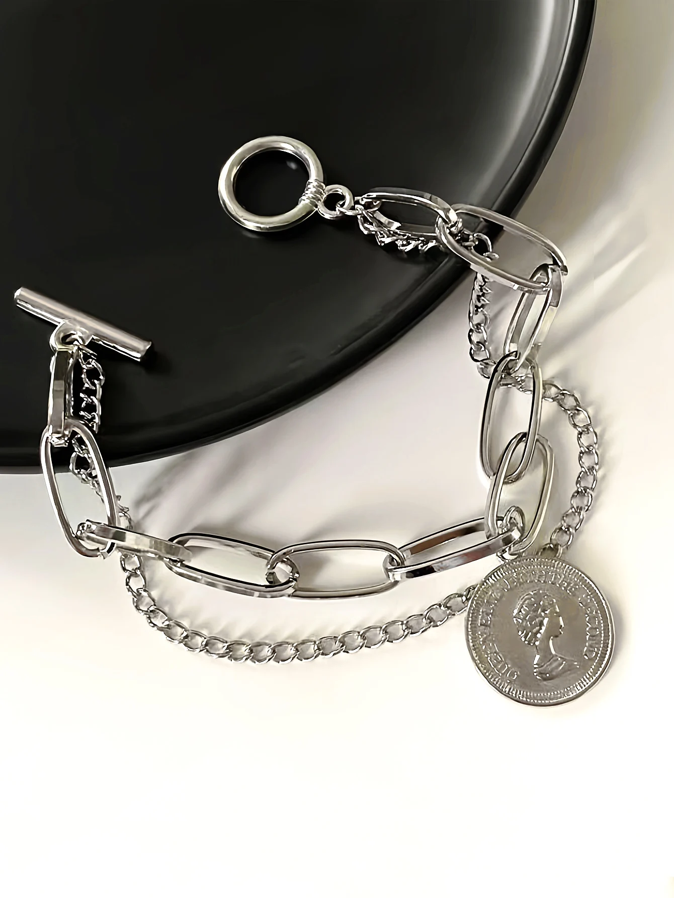 Punk Bracelets Carved Coin Bracelet Bangle Bohemian Circle Queen Thick Chain Tassel Pendant Bracelets On Hand Women Jewelry