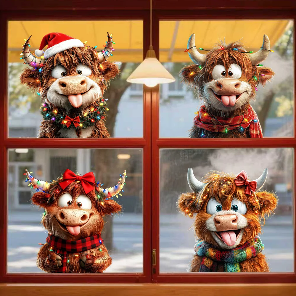 1PC Weihnachten Niedliche Tier Kalb Fenster Aufkleber Schaufenster Atmosphäre Dekorationen Selbstklebende Vinyl Aufkleber für Zuhause Wohnzimmer