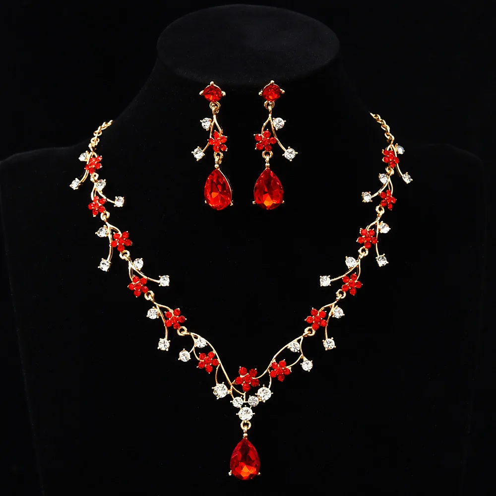 Luxuriöses Zirkon-Blumen-Anhänger Halskette und Ohrringe Schmuckset für Damen, Zierliche Kristall-Tropfen-Ohrringe Accessoires – Detail 9