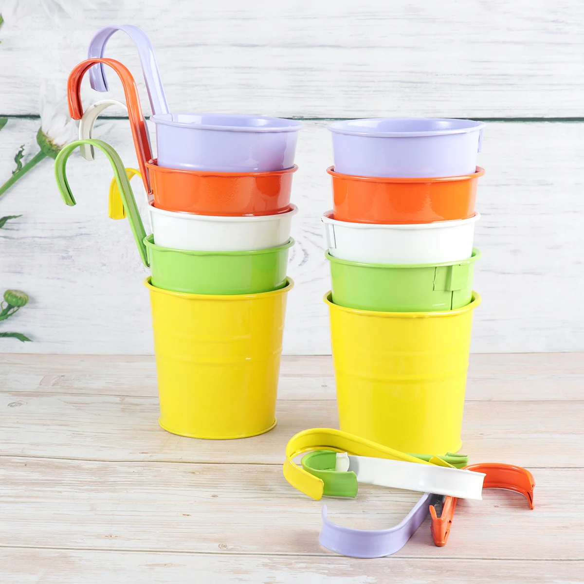 

10Pcs Colorful Metal Hanging Buckets Flower Planters Balcony Garden Plant Holders Decorative Flower Pots for Home Outdoor