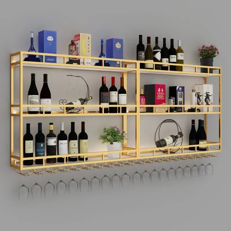 

Bar wrought iron industrial wine rack wall hanging ornaments light luxury high-end cabinet wall home Internet celebrity