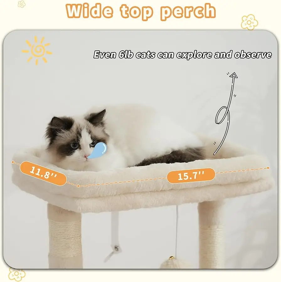 شجرة القطط Heybly، برج القطط مع سلة قطط ناعمة كبيرة، شقة قطط مع كهف سرير واسع مع مساحة مخفية، مغطاة بالسيزال #3