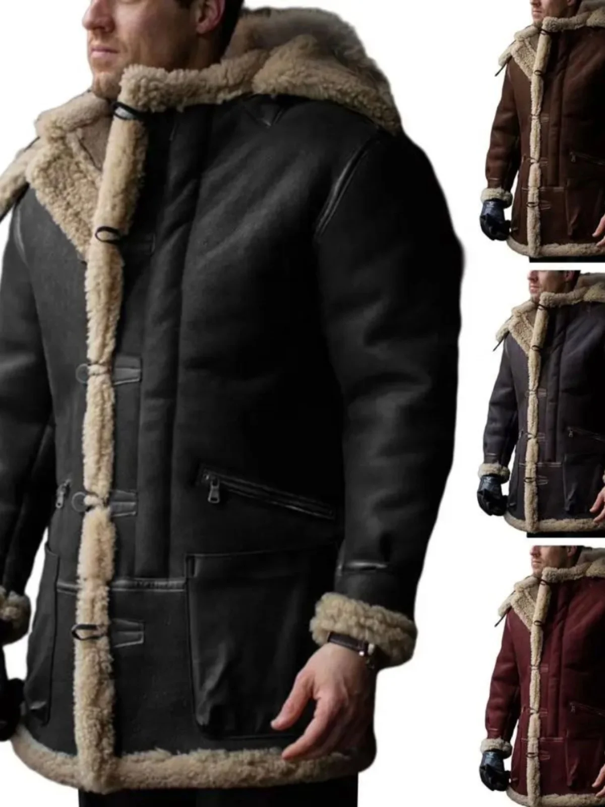 

Мужское куртка с меховым капюшоном Thiened и застежкой на пуговицы, молодежное пальто из кожи и меха, осенне-зимнее пальто для мужчин