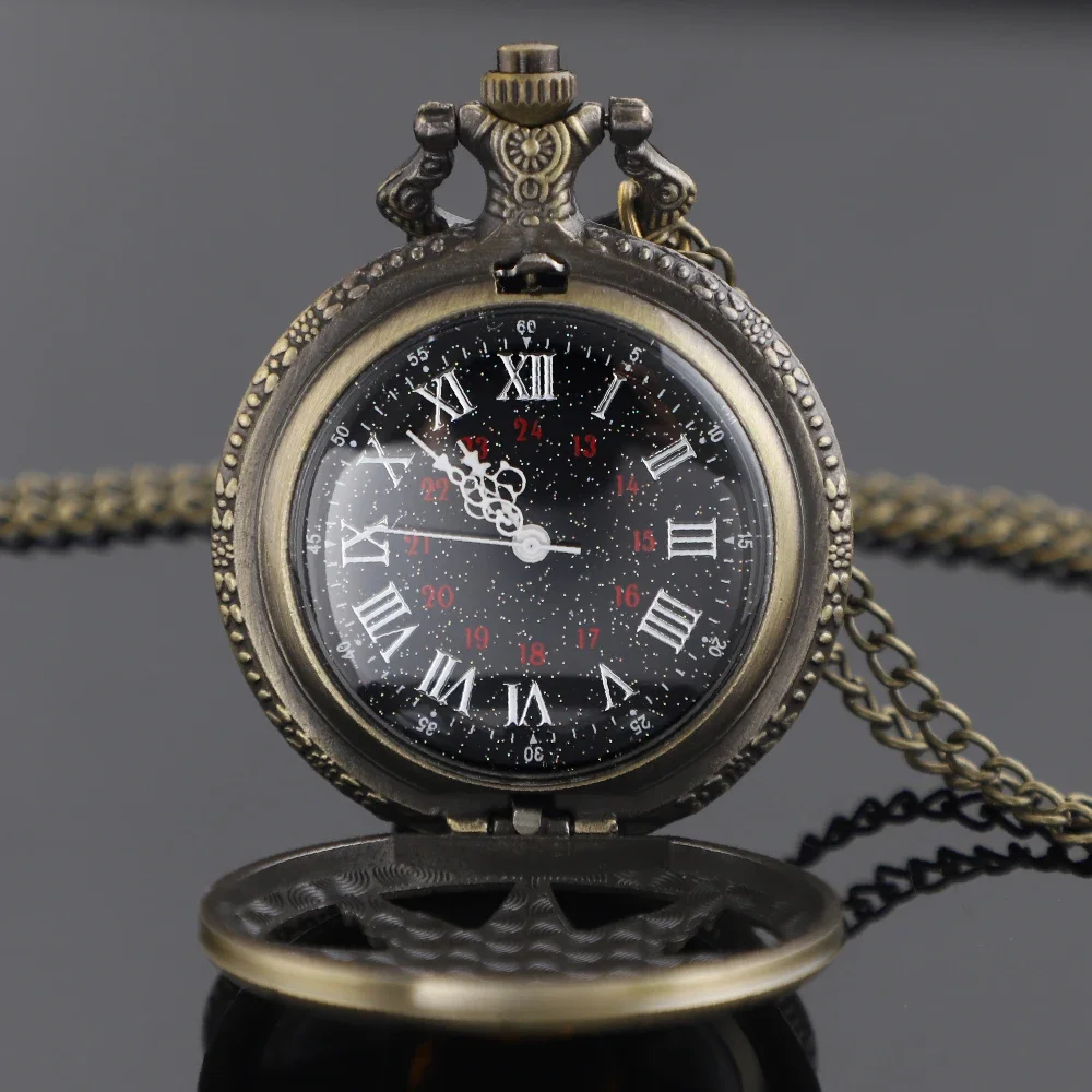 خمر الجوف ماجيك الأحجار الكريمة البرونزية ساعة الجيب الكوارتز سلسلة قلادة ساعة قلادة الساعات للنساء الفتيات هدايا فريدة من نوعها