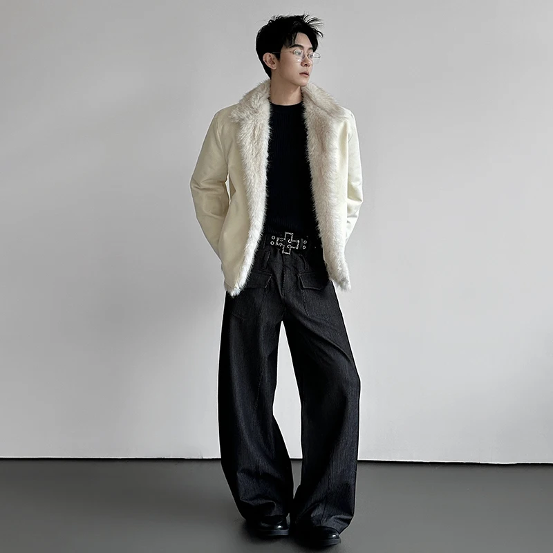 LUZHEN 2025 hiver nouveau haute qualité fausse fourrure Patchwork cou rembourré manteau hommes beau couleur unie élégant Parka vêtements JY5411