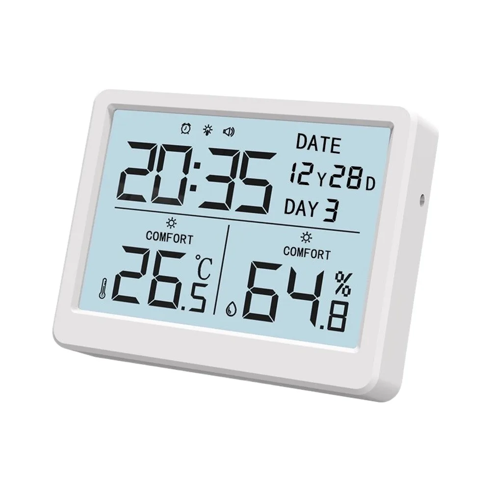 Digital Thermometer Hygrometer White ABS Indoor Temperature Humidity Monitor For Baby Room Home Climate Control Device
