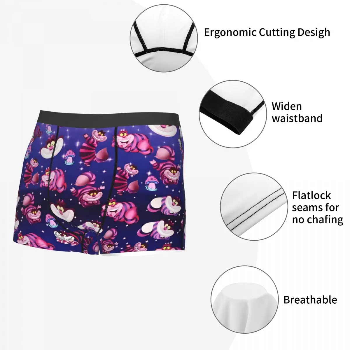 Biancheria intima personalizzata per gatti Cheshire moda maschile Alice nel paese delle meraviglie modello cartoon boxer slip pantaloncini elasticizzati mutandine mutande