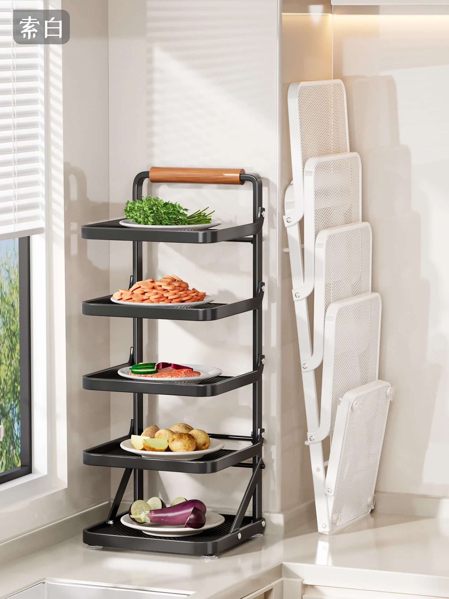 

Многослойный настенный кухонный держатель для хранения Prep Ra Di, складной кухонный органайзер из углеродистой стали без сверления