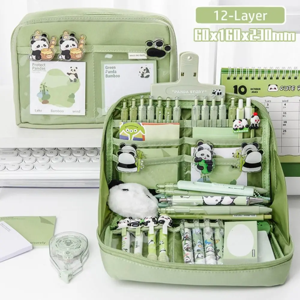 Bolsa multifuncional para bolígrafos de 12 capas, bolsa de almacenamiento para bolígrafos con cremallera redonda de gran capacidad, caja de lápices con apertura grande de 90 grados para estudiantes