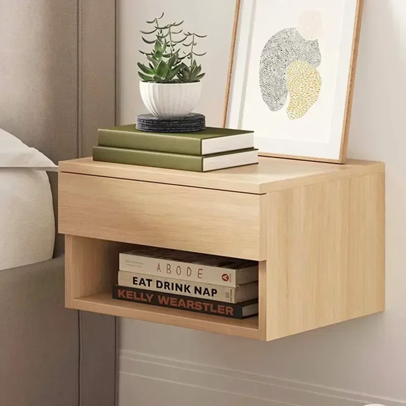MultiFunctional Suspended Design for Chic Homes Nightstands Nordic Wooden Floating Vanity Cabinet Compact Bay Window Storage