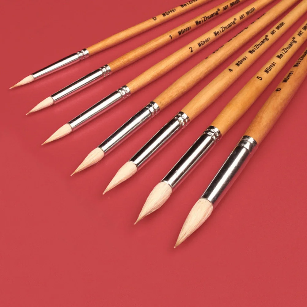 1Set Wood Handle Pointed Paint Brush Set for Watercolor Gouache Oil Painting Artist Use Wood Handle Paint Brush