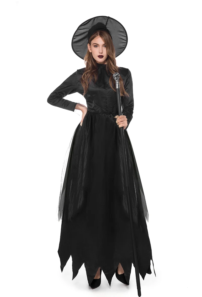 زي الهالوين الساحرة الشيطان الجحيم الساحرة رداء طويل بلا شبح تنورة المرأة الساحرة تأثيري حجم كبير زي المسرح
