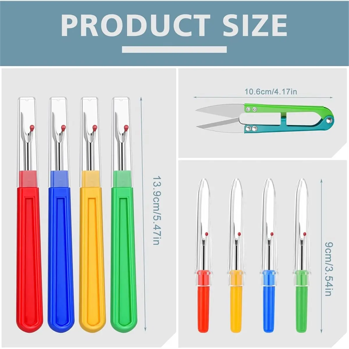 STOCK-Seam Ripper, 4 Big and 4 Small Remover Tools, Seam Rippers for Sewing, Thread Remover Tool with Thread Snip, Storage Box