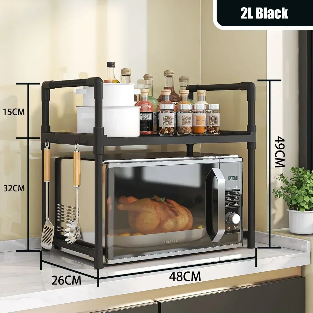 Kitchen Elevated Design Seasoning Rack Microwave Storage Rack Bilayer Oven Modern Minimalist Kitchen Accessories Organizer