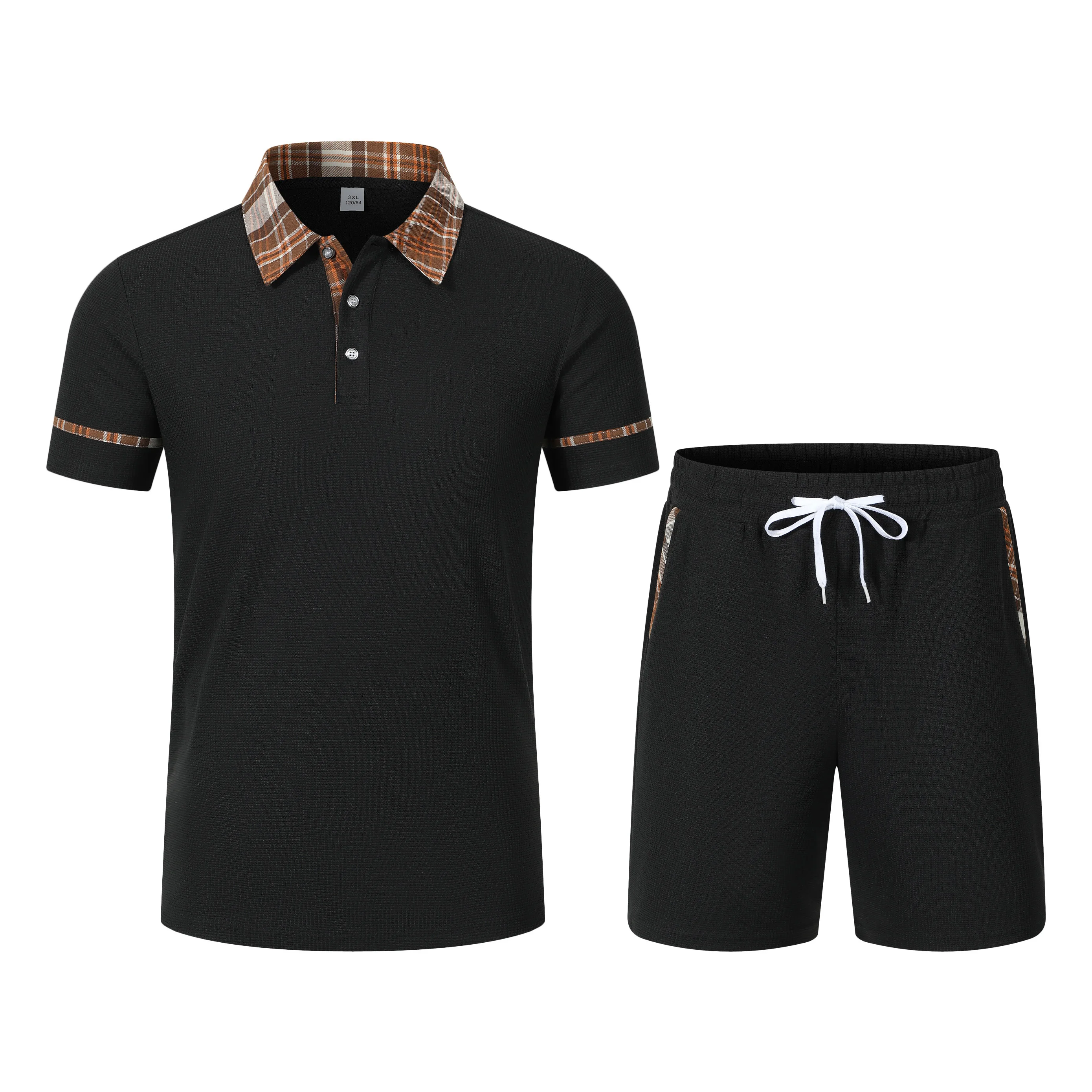 

Summer new style waffle suit, top, short-sleeved, outdoor sports, daily casual, versatile, 5-inch shorts