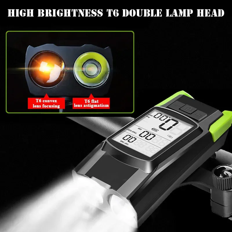 3 in 1 Bike Lights Multifunctional Bicycle Computer 120DB Bicycle Horn Cycling Bells MTB Road Bike Front Flashlight Speedometer