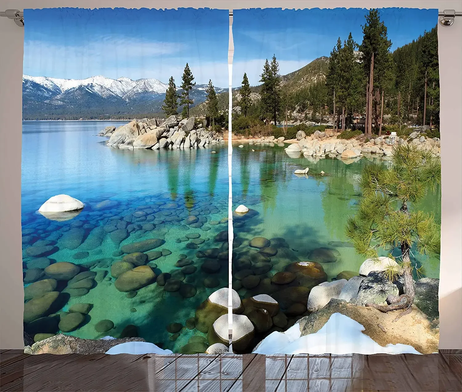 Lake Tahoe Blackout Curtains Scenic American Places Mountains with Snow Rocks in The Lake California Summer Window Curtain