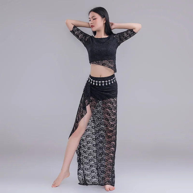 Autumn New Belly Dance Training Clothes Large Size Sexy and Slim Lace Oriental Dance Performance Clothes Off the Shoulder Skirt