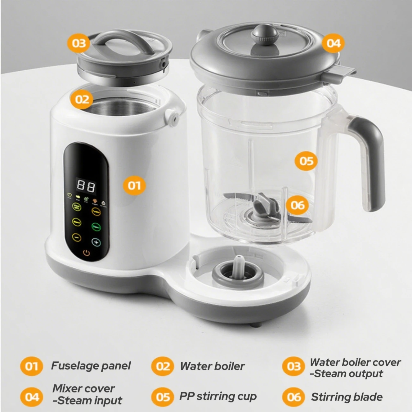 Multifunctionele babyvoedingmaker Automatische babyvoedingmachine Stoomboot Voedselmolens Puree Blender Melkverwarmer met temperatuurweergave