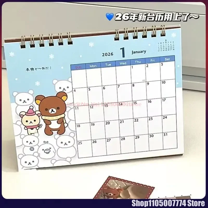2026 Kawaii Rilakkuma الدب أجندة مكتبية /رزنامة مكتبية الإبداعية الكرتون خطة لكمة عالية الجمالية الشهرية سطح المكتب الديكور مكتب التموين #5
