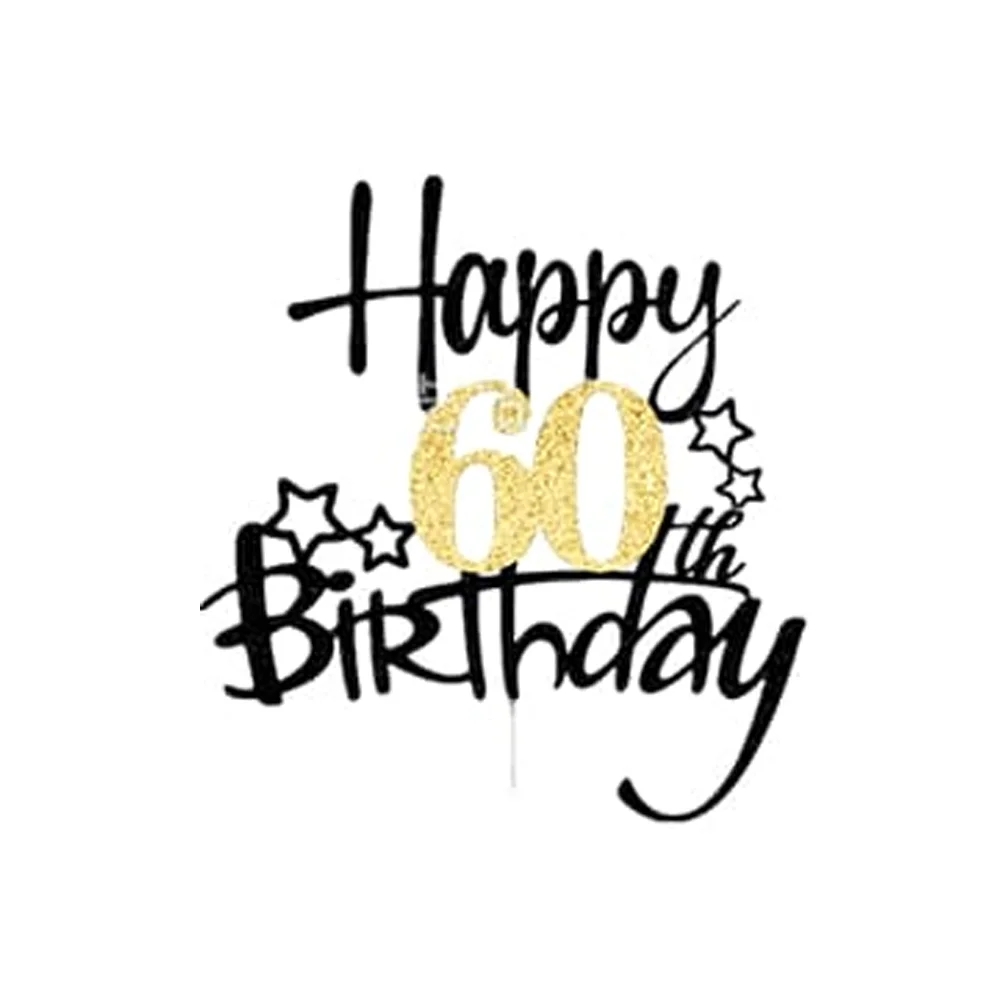1 Stück Schwarzgold Happy 10 Birthday Cake Topper 10th 20th 30th 40th 50th 60th Loves & Wishes Partydekorationen für die Geburtstagsfeier – Detail 13