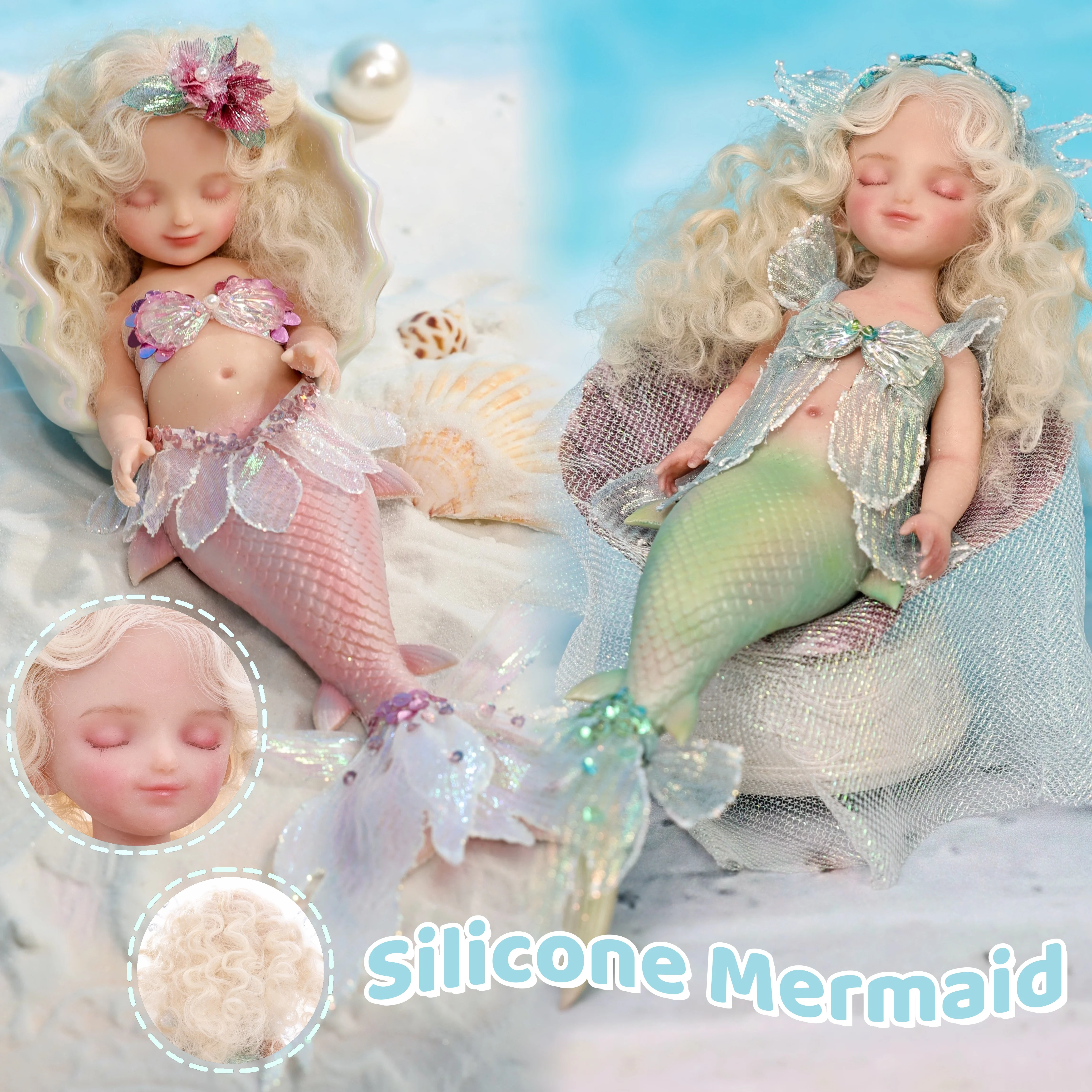 

1 PC 2 Styles 10Inch/25CM Rooted Hair Silicone Mermaid For Display As a Figurine or Collection an Excellent Birthday Gift