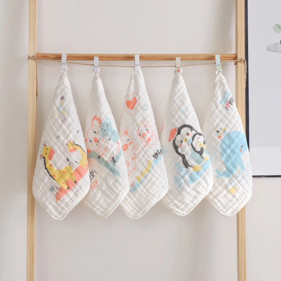 Elinfant 5pcs Baby Face-towel cute cartoon cotton super soft baby towel small square wipes 30*30cm