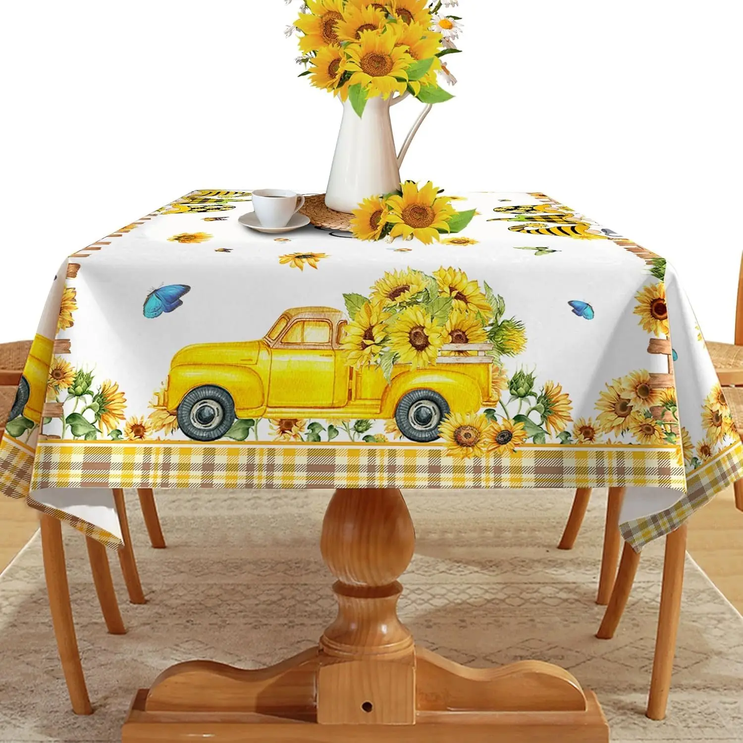 Sunflower tablecloth with floral dwarf old man pattern, rectangular tablecloth.PMJ