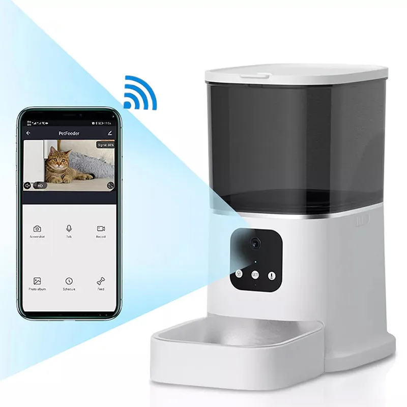 

STLF Stainless Steel Dog Bowl 2.4G/5G Wif Remote Control Tuya APP Smart Pet Feeder with HD for Timed Feeding