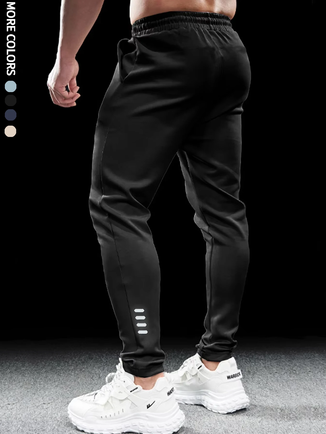 Men\'s athletic casual pants, simple, leg reflective strip design, elastic waistband, suitable for daily, running, multi-scene