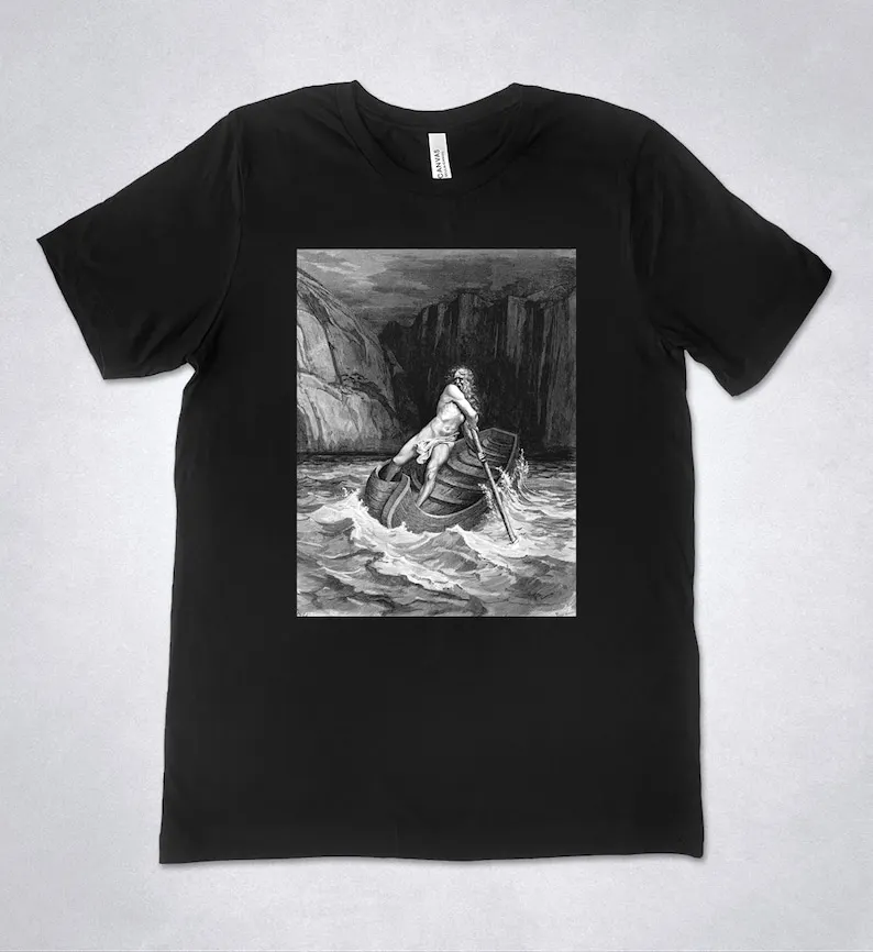 Gustave Dore - The Arrival of Charon t-shirt, The Divine Comedy Dante's Inferno, Dore engraving, River Acheron shirt, book illus