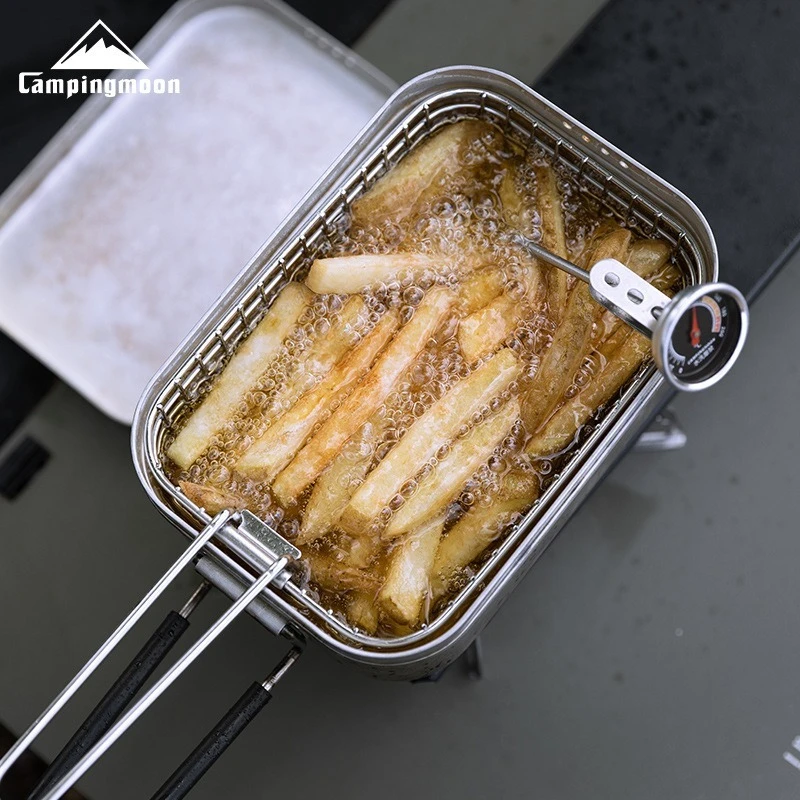 CAMPINGMOON S-1218 التخييم في الهواء الطلق للطي الفولاذ المقاوم للصدأ فراي فراي فراي فراي فراي صافي نزهة علب الاغذية فراي صافي #4