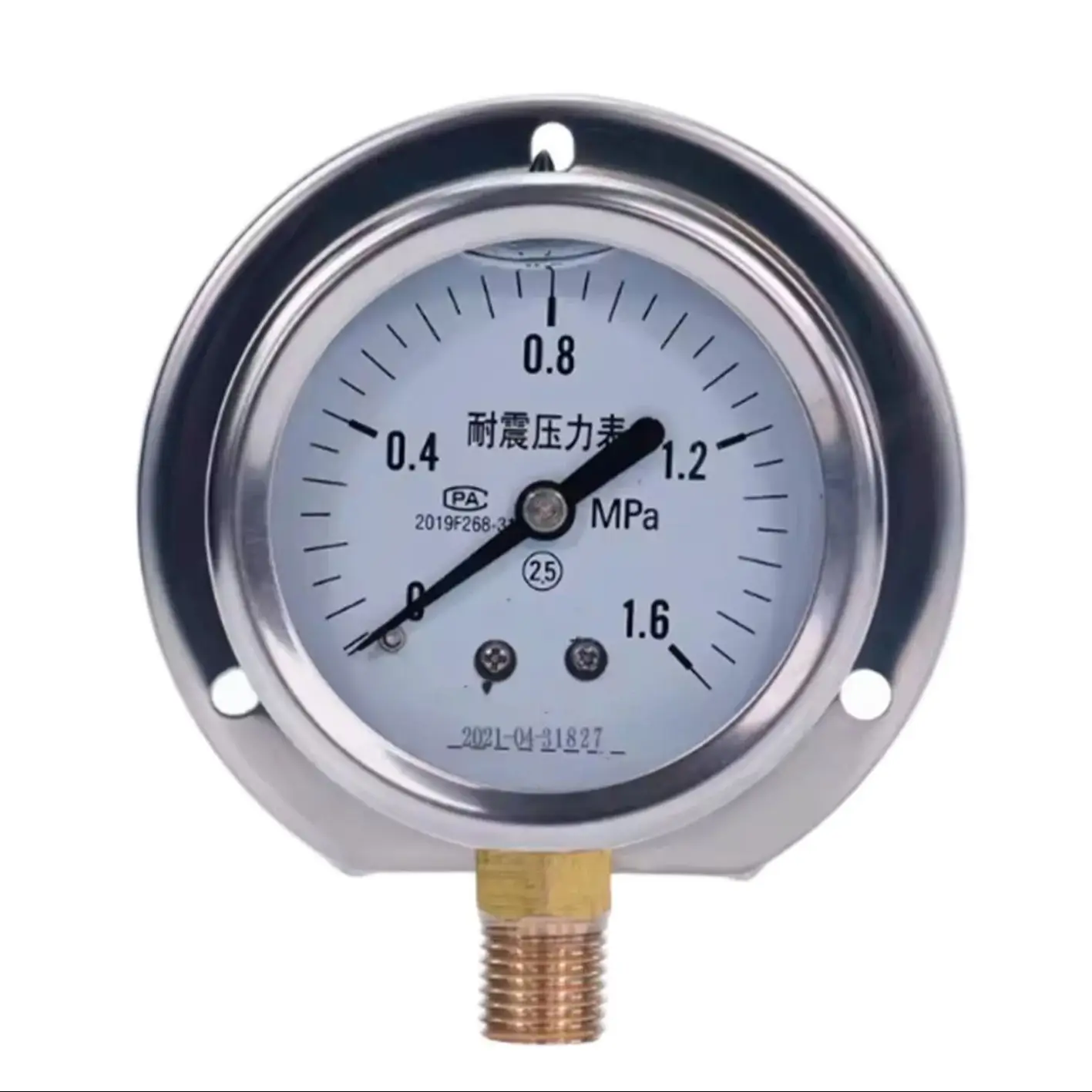 YN100T 1MPA 20 * 1.5 marine anti-seismic pressure gauge with edge with ring manometer