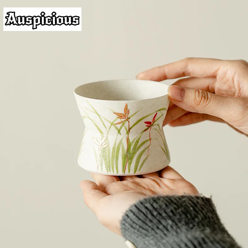 180ml Gold Drawing Hand-painted Orchid Waist Coffee Mug Hot Chocolate Cup Afternoon Tea Mug Personal Office Water Cup Teaware