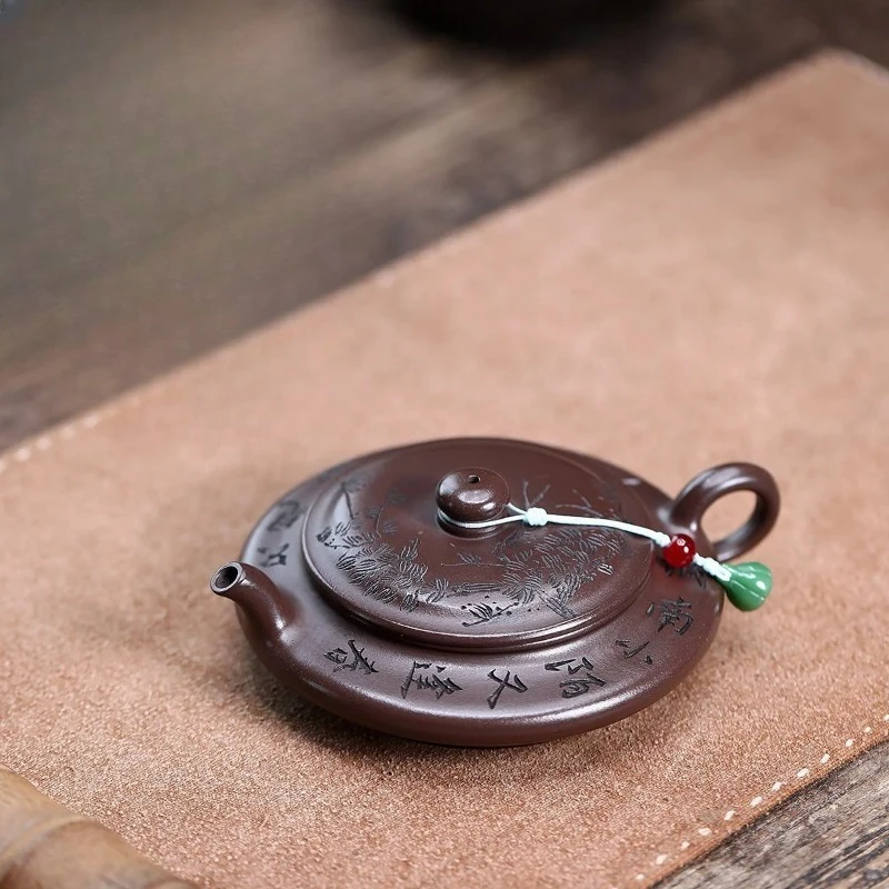 

Yixing purple clay teapot, original ore, old purple clay, carved extremely flat, Kung Fu tea set, Chinese teapot