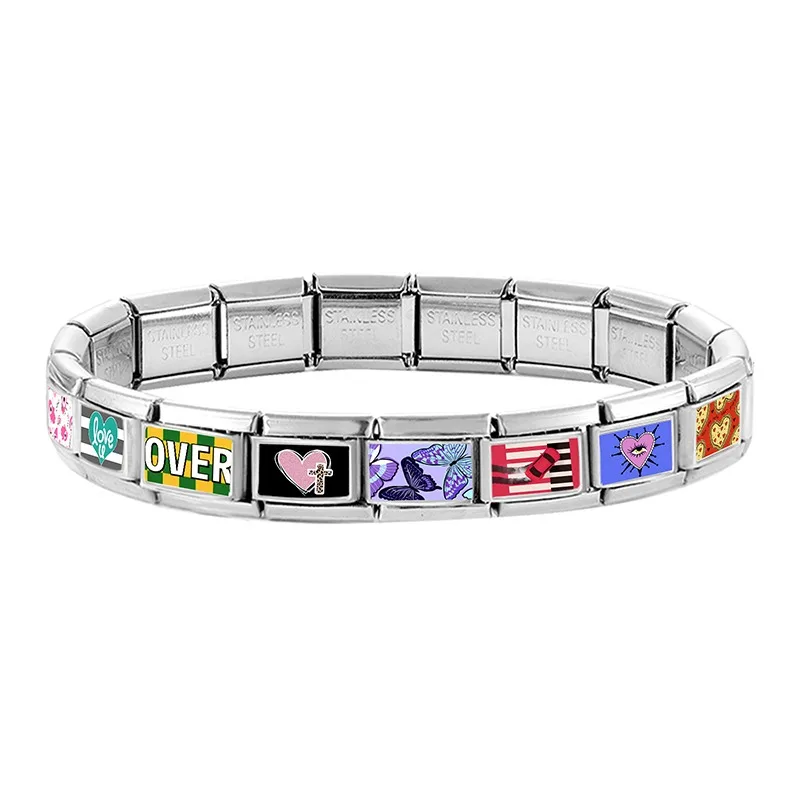 New2026 Cute Lying Cat Charming Purple Butterfly Flowers Italian Charm Links Fit 9mm Stainless Steel Bracelet Jewelry DIY Making