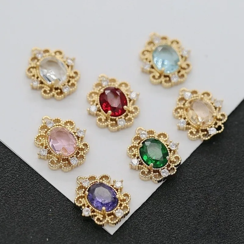 6PCS14k placcato oro zircone ovale pendenti con ciondoli in vetro gioielli fai da te collana che fa forniture orecchini per le donne, 17x17.6MM