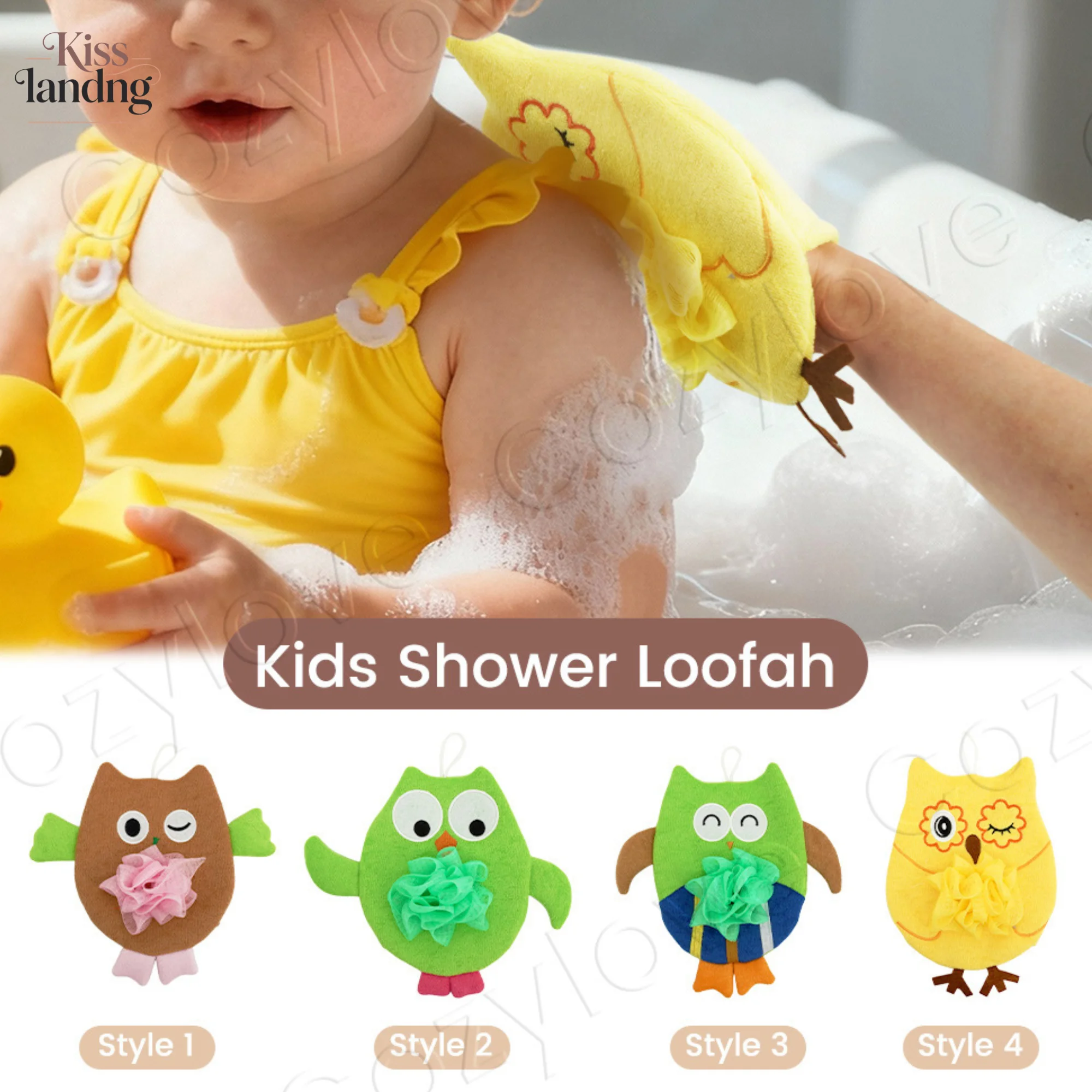 

Cute Animal Kids Shower Loofah | Soft Owl Bath Ball Sponge for Toddler Bathing, Random Style
