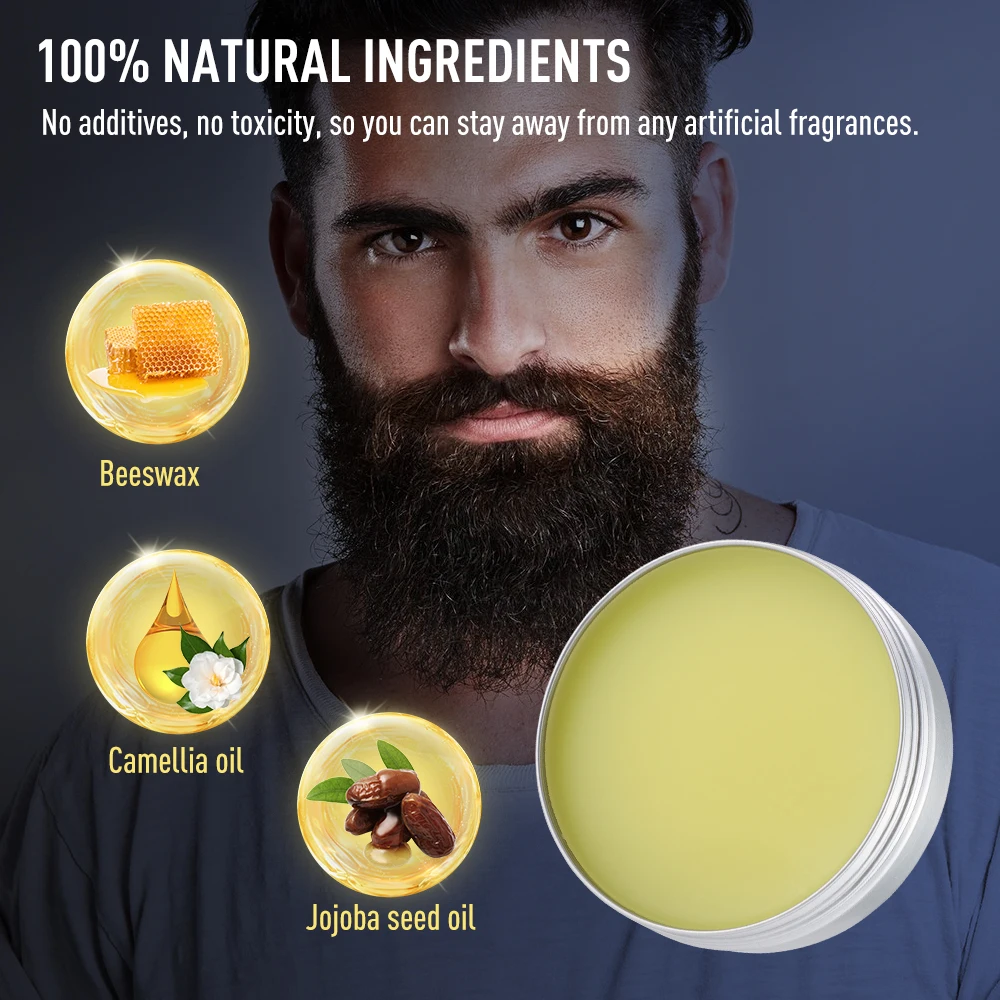 60g Natural Beard Balm Wax Man Beard Growth Oil Moisturizing Smoothing Soften Beard Cream Professional Mustache Styling Cream